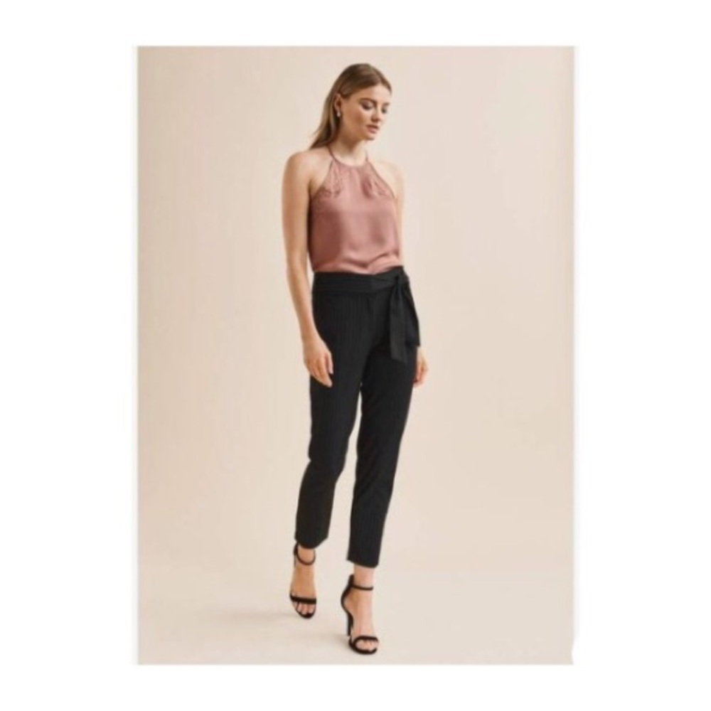 Belted Pants with black/white pinstripes